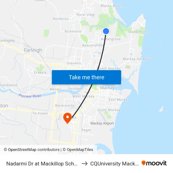 Nadarmi Dr at Mackillop School to CQUniversity Mackay map