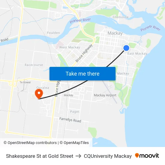 Shakespeare St at Gold Street to CQUniversity Mackay map