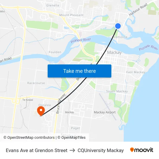 Evans Ave at Grendon Street to CQUniversity Mackay map