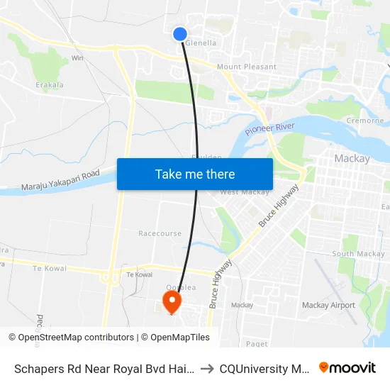 Schapers Rd Near Royal Bvd Hail 'N' Ride to CQUniversity Mackay map