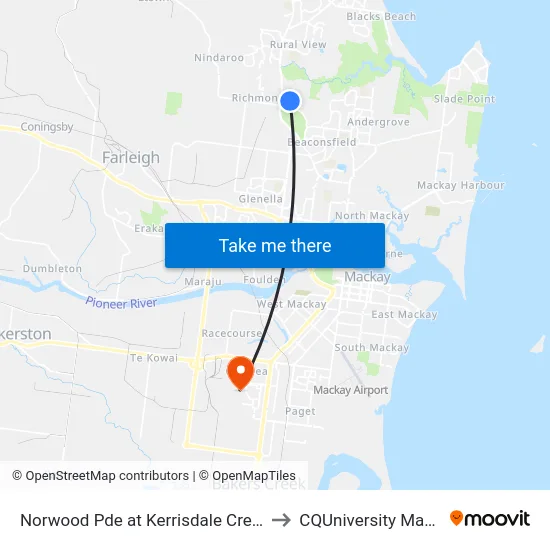 Norwood Pde at Kerrisdale Crescent to CQUniversity Mackay map