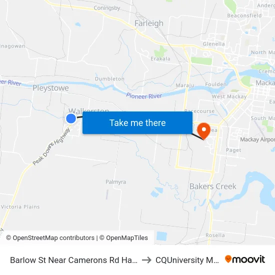 Barlow St Near Camerons Rd Hail 'N' Ride to CQUniversity Mackay map
