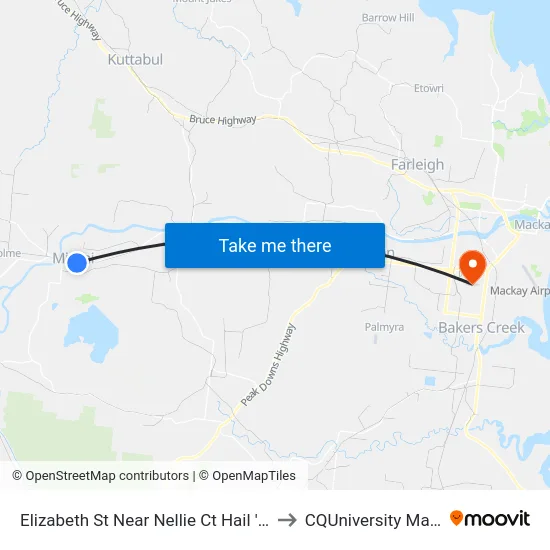 Elizabeth St Near Nellie Ct Hail 'N' Ride to CQUniversity Mackay map