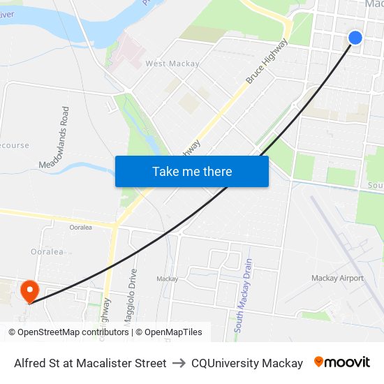 Alfred St at Macalister Street to CQUniversity Mackay map