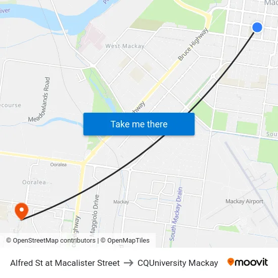 Alfred St at Macalister Street to CQUniversity Mackay map