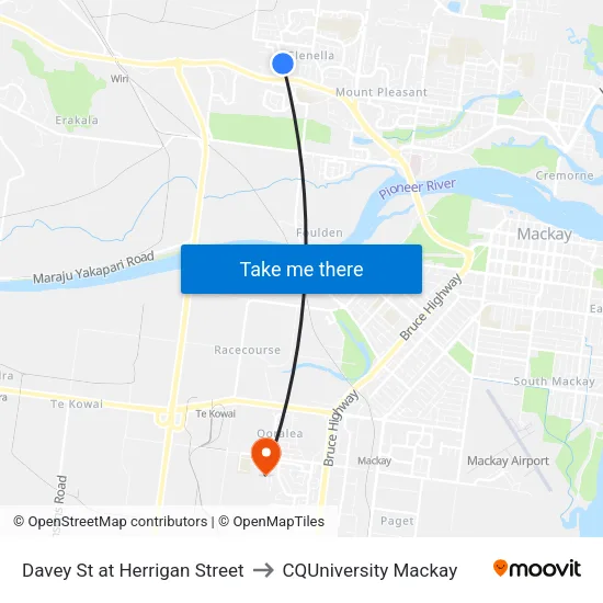 Davey St at Herrigan Street to CQUniversity Mackay map