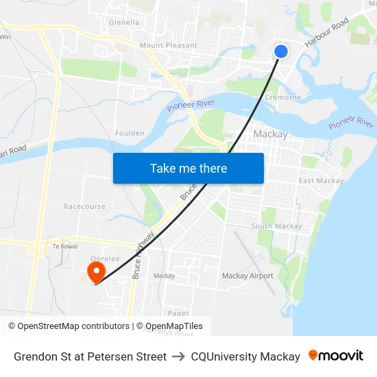 Grendon St at Petersen Street to CQUniversity Mackay map