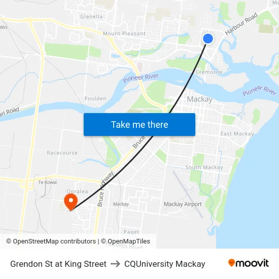 Grendon St at King Street to CQUniversity Mackay map