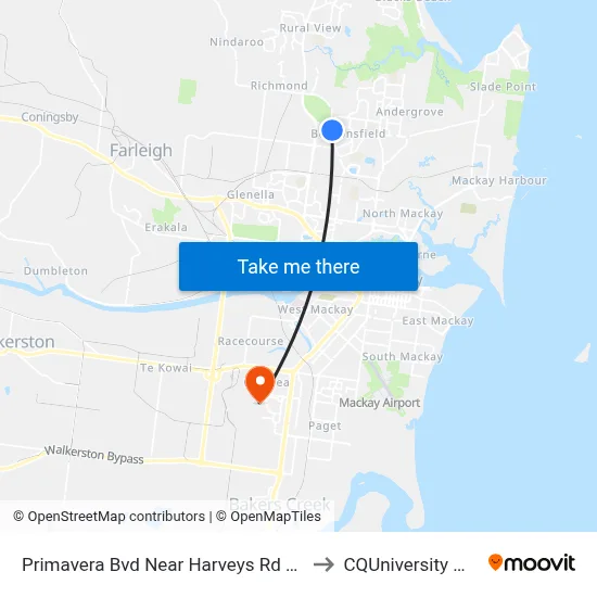 Primavera Bvd Near Harveys Rd Hail 'N' Ride to CQUniversity Mackay map