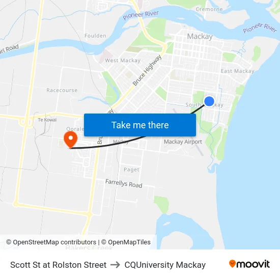 Scott St at Rolston Street to CQUniversity Mackay map