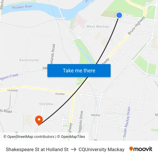 Shakespeare St at Holland St to CQUniversity Mackay map