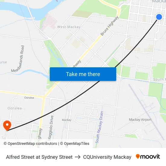 Alfred Street at Sydney Street to CQUniversity Mackay map