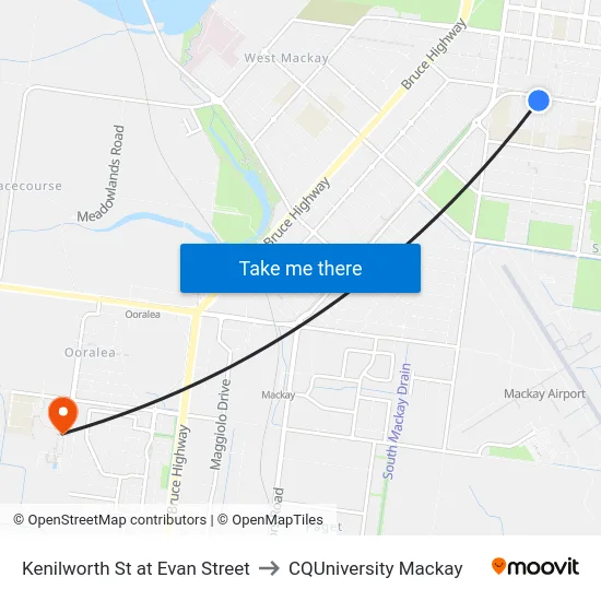 Kenilworth St at Evan Street to CQUniversity Mackay map