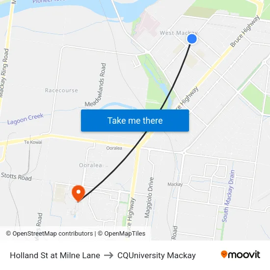 Holland St at Milne Lane to CQUniversity Mackay map
