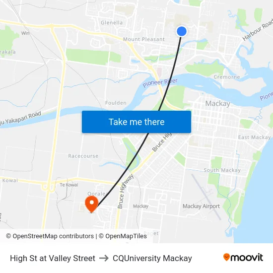 High St at Valley Street to CQUniversity Mackay map