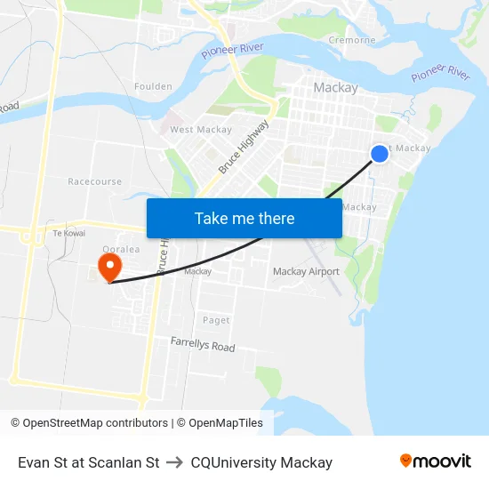 Evan St at Scanlan St to CQUniversity Mackay map