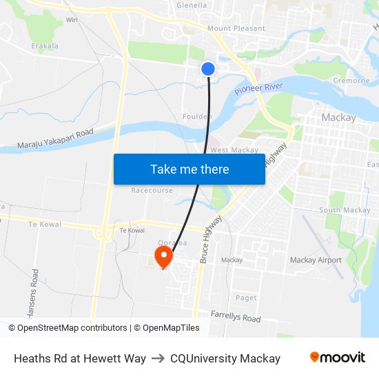 Heaths Rd at Hewett Way to CQUniversity Mackay map