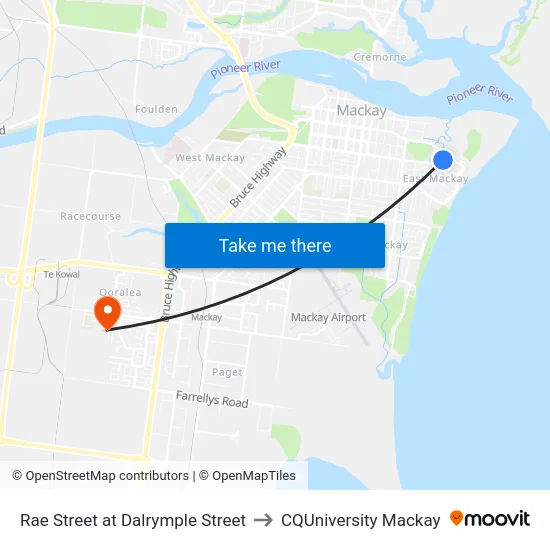 Rae Street at Dalrymple Street to CQUniversity Mackay map