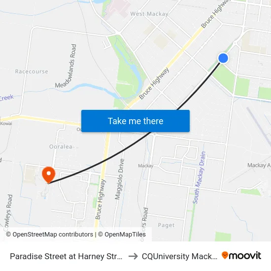 Paradise Street at Harney Street to CQUniversity Mackay map