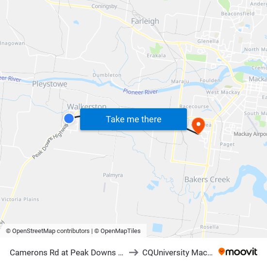 Camerons Rd at Peak Downs Hwy to CQUniversity Mackay map