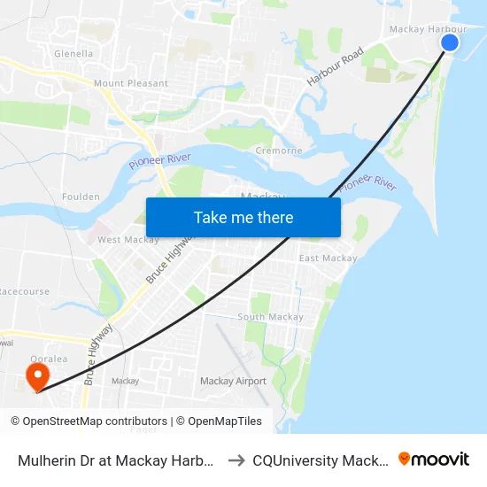 Mulherin Dr at Mackay Harbour to CQUniversity Mackay map