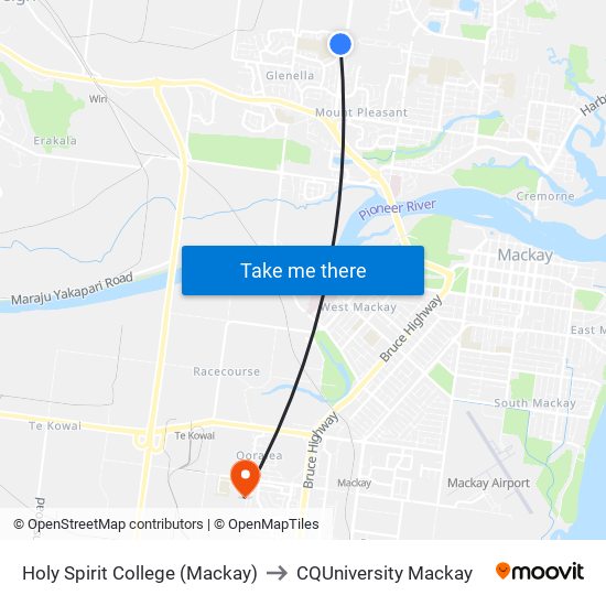 Holy Spirit College (Mackay) to CQUniversity Mackay map