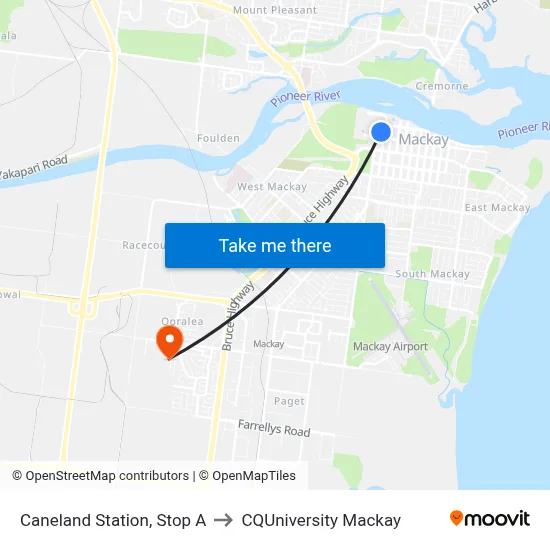 Caneland Station, Stop A to CQUniversity Mackay map