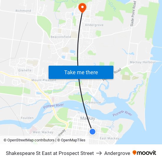 Shakespeare St East at Prospect Street to Andergrove map