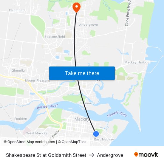 Shakespeare St at Goldsmith Street to Andergrove map