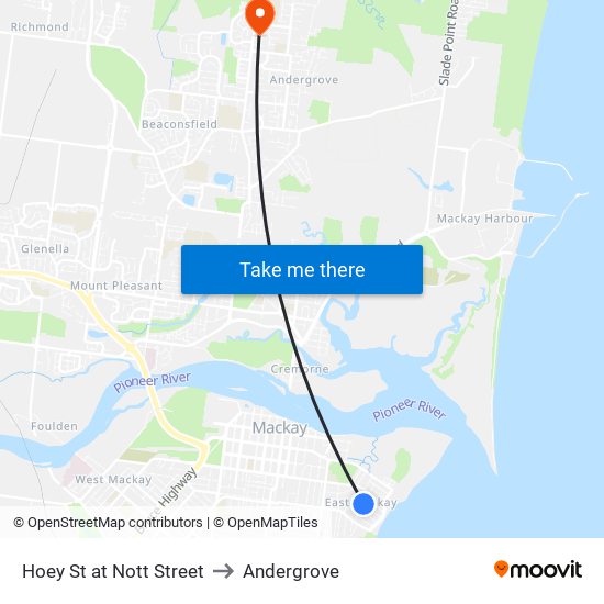 Hoey St at Nott Street to Andergrove map