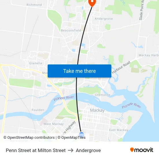 Penn Street at Milton Street to Andergrove map