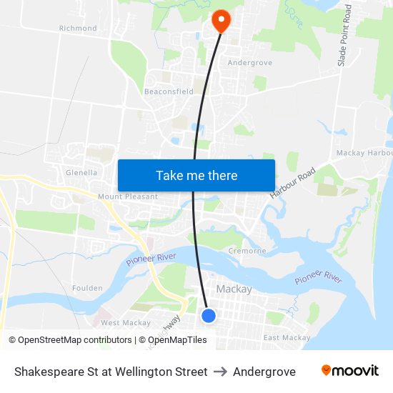 Shakespeare St at Wellington Street to Andergrove map