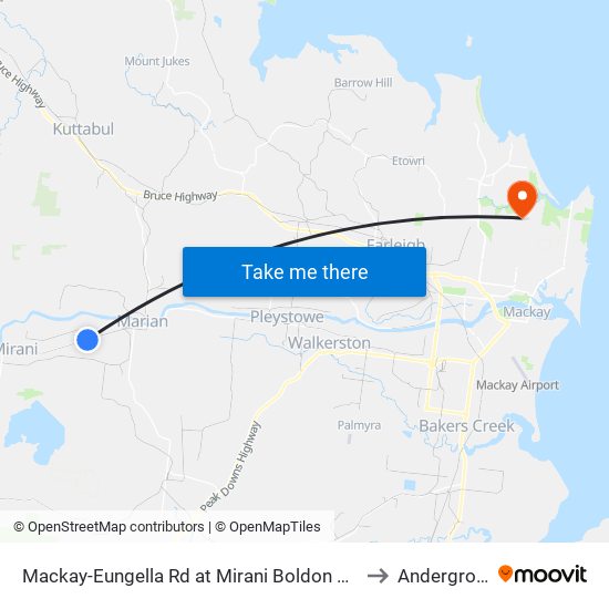 Mackay-Eungella Rd at Mirani Boldon Road to Andergrove map