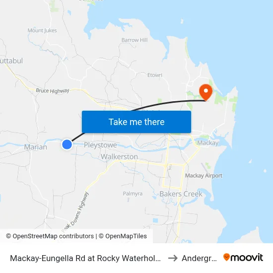 Mackay-Eungella Rd at Rocky Waterholes Road to Andergrove map
