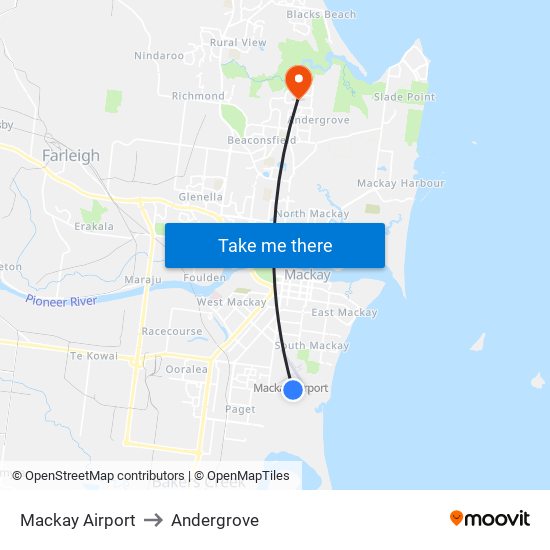 Mackay Airport to Andergrove map