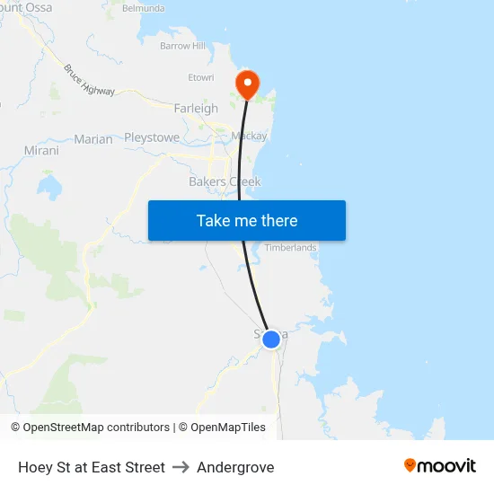 Hoey St at East Street to Andergrove map