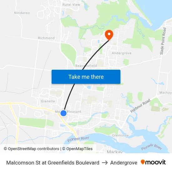 Malcomson St at Greenfields Boulevard to Andergrove map