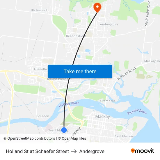 Holland St at Schaefer Street to Andergrove map