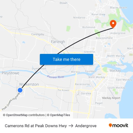 Camerons Rd at Peak Downs Hwy to Andergrove map