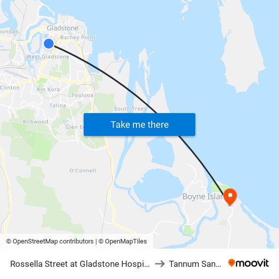 Rossella Street at Gladstone Hospital to Tannum Sands map