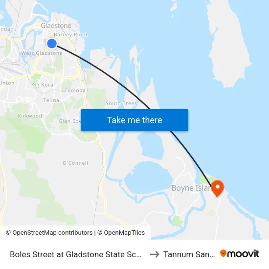 Boles Street at Gladstone State School to Tannum Sands map