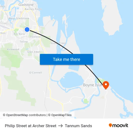 Philip Street at Archer Street to Tannum Sands map