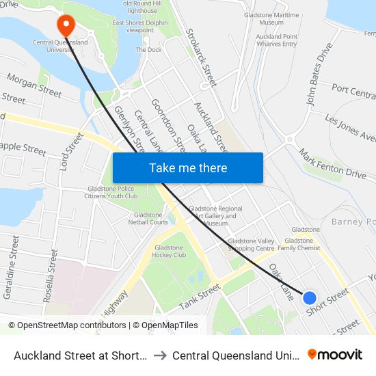 Auckland Street at Short Street to Central Queensland University map