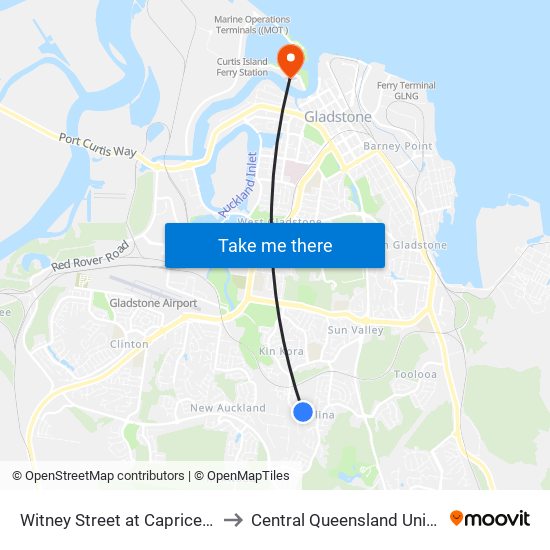 Witney Street at Caprice Street to Central Queensland University map