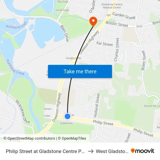 Philip Street at Gladstone Centre Plaza to West Gladstone map