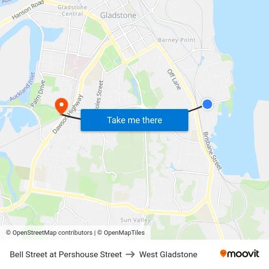 Bell Street at Pershouse Street to West Gladstone map
