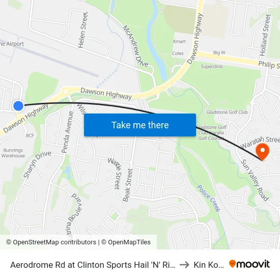 Aerodrome Rd at Clinton Sports Hail 'N' Ride to Kin Kora map