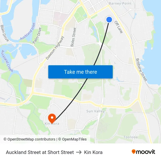 Auckland Street at Short Street to Kin Kora map