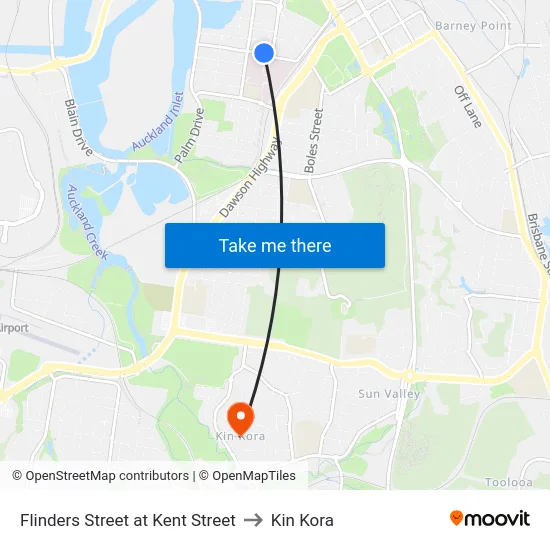 Flinders Street at Kent Street to Kin Kora map