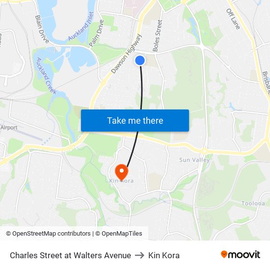 Charles Street at Walters Avenue to Kin Kora map